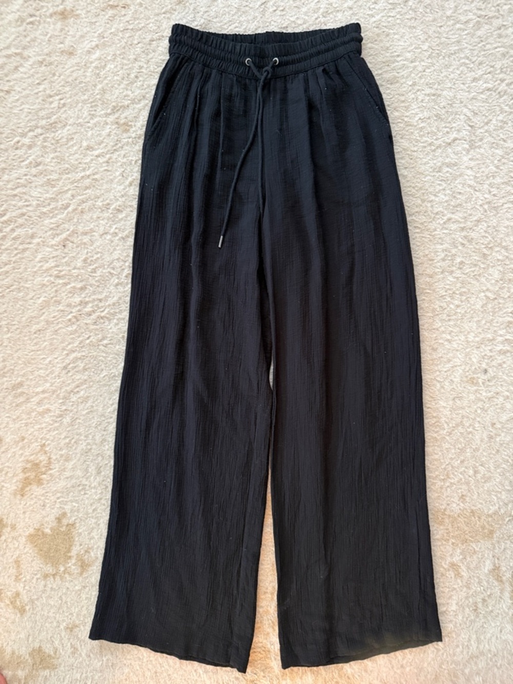 Black Drawstring Wide-Leg Pants